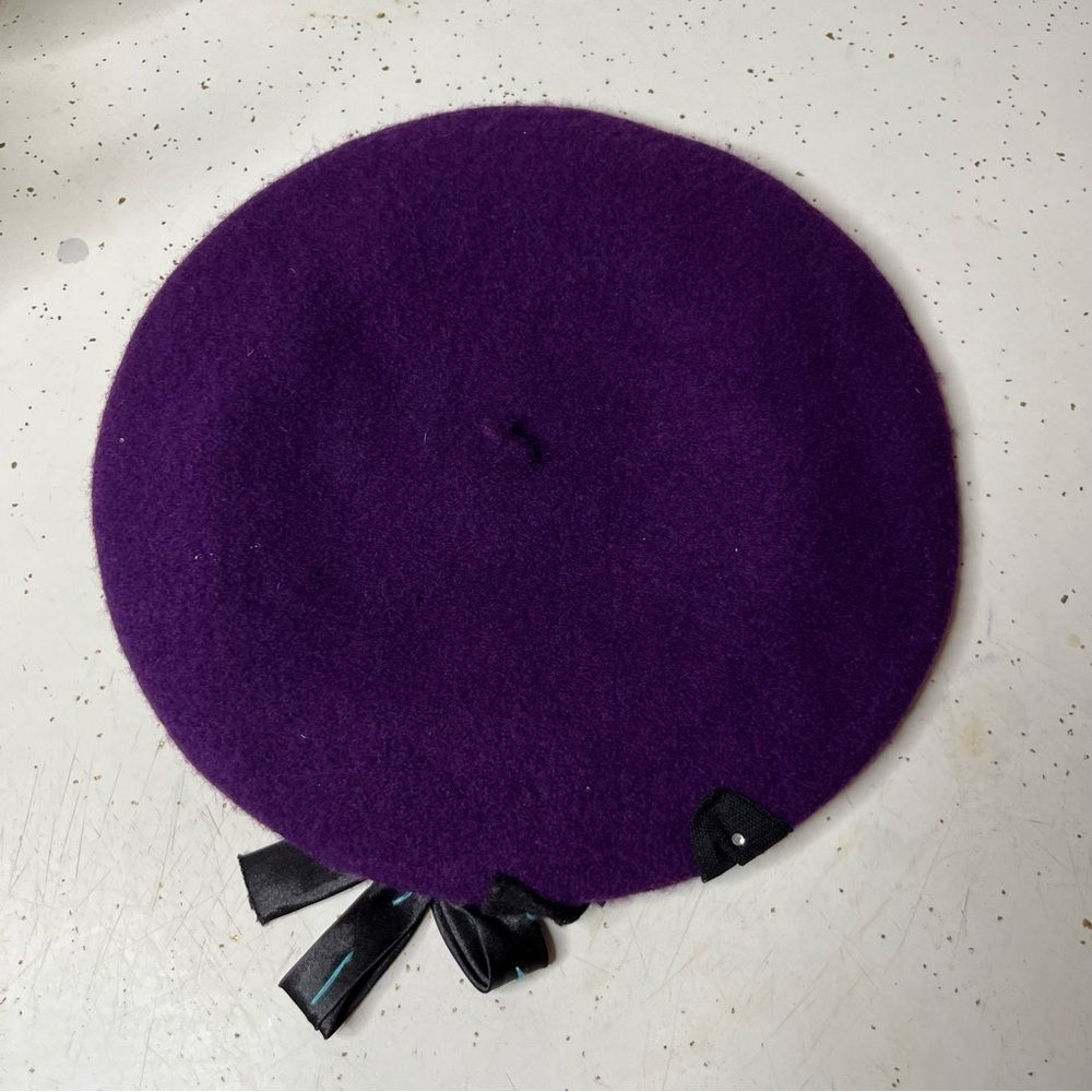 Alessandra Bacci Firenze Purple Women’s Wool Beret Floral Ribbon Detail Vintage - Picture 3 of 6